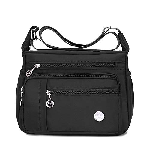 Umhängetasche für Damen, mehrere Taschen, wasserdicht, leicht, Nylon, Schultertasche, schwarz, Large von KEEPOP