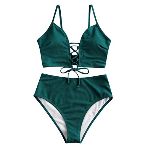 KEERADS BIKINI Damen Gepolsterter Bikini Set Bademode Badeanzug Zweiteilig Push up Bikini Set Neckholder Bikini Oberteil Mit High Waist Bikini Bottom von KEERADS BIKINI