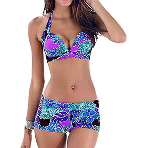 KEERADS BIKINI Damen Set Push Up Bandeau Neckholder Sport Große Größen Badeanzug Bademode Bikinioberteil + Hotpant (L, Z-Blau 5) von KEERADS BIKINI