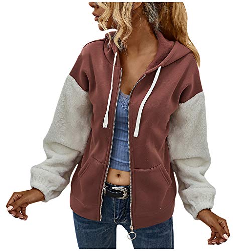 Damen Kapuzenpullover Kapuzenjacke Warmes Sweatshirt Classic Hoodie Baumwoll-Pullover Jacke mit Kapuze Sweatjacke Ziphood Kontrastfarbe Pulli Pullover Kapuzenpulli Top von KEERADS Damen