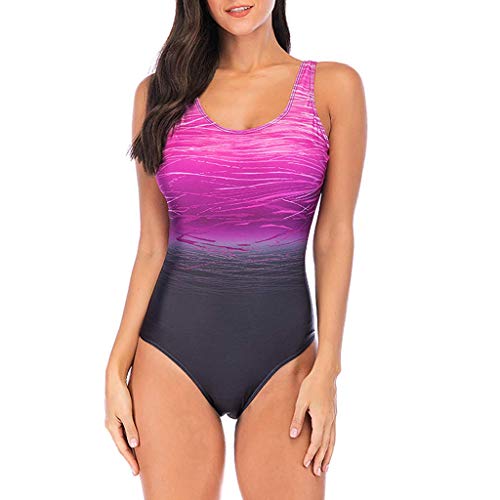 KEERADS Badeanzug Damen Bauchweg Figurformend Push Up Große Größen Sportlich Beachwear Bademode Strandmode (XL, Violett) von KEERADS Damen