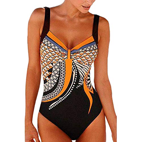 KEERADS Damen Badeanzug Bauchweg Puch Up Große Größen One Piece Figurformend Schwimmanzug Bademode Strandmode (2XL, Orange) von KEERADS Damen