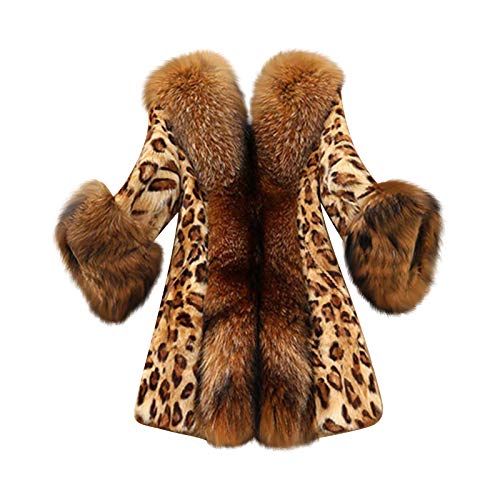 KEERADS Damen Faux Pelzmantel Leopard Warme Plüschmantel Lose Kunstpelz Mantel Teddyfell Parka Elegant Overcoat Winter Kunstfell Innenfutter Luxury Parka von KEERADS Damen