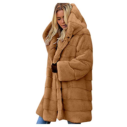 KEERADS Damen Fleecemantel Winterjacke Lange Übergangsjacke Teddy-Jacke Oversized Teddy-Mantel Sherpa Coat mit Kapuze S-5XL von KEERADS Damen