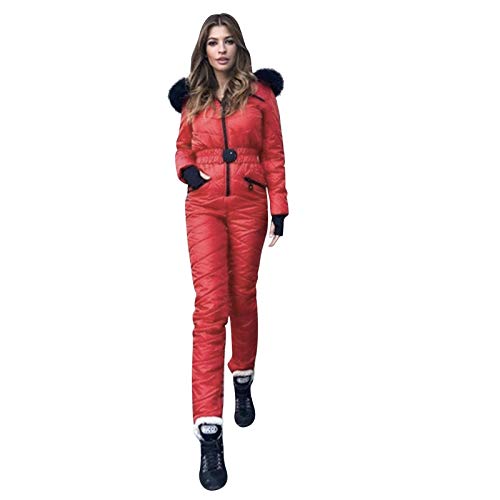 KEERADS Damen Jumpsuit Overall Einteiliger Skioverall Warme Skianzug Skijacke Hohe Taille Skihose Winter Trainingsanzug für Skifahren, Sport mit Reißverschluss und Kapuze von KEERADS Damen