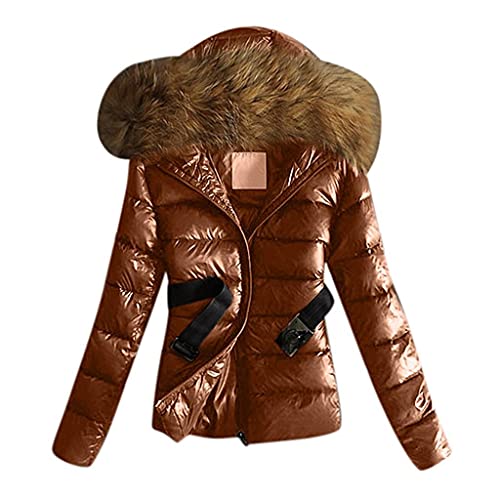 KEERADS Damen Light Daunenjacke Kurze Winterjacke mit Fellkapuze Leichte Steppjacke Outdoor Warme Jacken und Mäntel von KEERADS Damen