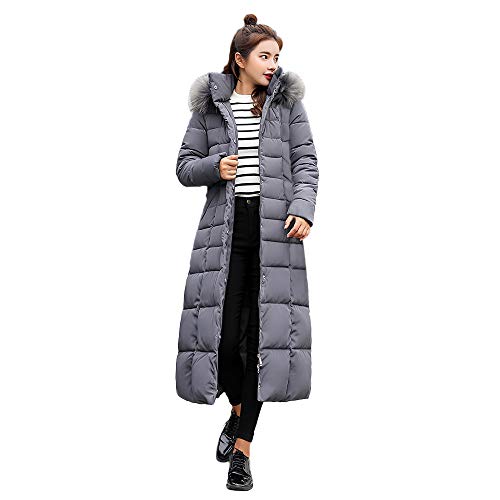 KEERADS Damen Winterjacke Parka mit Fellkapuze Lang Warm Steppjacke Winter Mantel Jacke (M,Grau) von KEERADS Damen