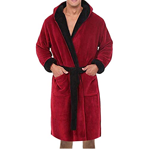 KEERADS Bademantel Herren Hausmantel Saunamantel Coral Fleece Morgenmantel mit Kapuze und Bindegürtel Plüsch Soft Unisex Robe von KEERADS Herren