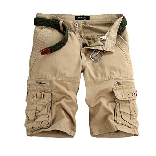 KEERADS Herren Shorts Sommer Cargo Chino Bermuda Vintage Kurz Hose mit Taschen (Kein Gürtel)(31,Beige) von KEERADS Herren