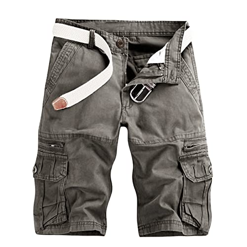 KEERADS Herren Shorts Sommer Cargo Chino Bermuda Vintage Kurz Hose mit Taschen (Kein Gürtel)(32,Dunkelgrau) von KEERADS Herren