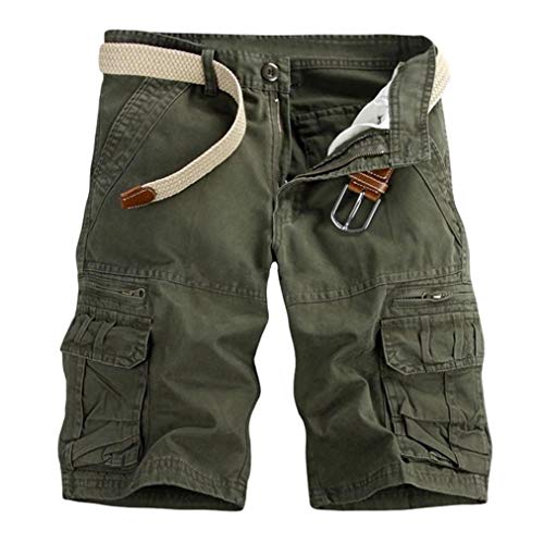 KEERADS Herren Shorts Sommer Cargo Chino Bermuda Vintage Kurz Hose mit Taschen (Kein Gürtel)(34,Armeegrün) von KEERADS Herren