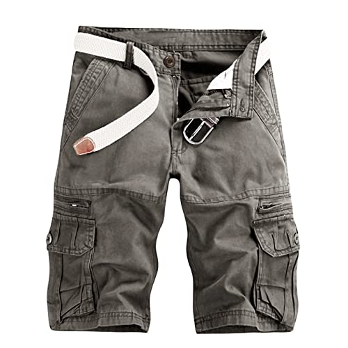 KEERADS Herren Shorts Sommer Cargo Chino Bermuda Vintage Kurz Hose mit Taschen (Kein Gürtel)(34,Dunkelgrau) von KEERADS Herren