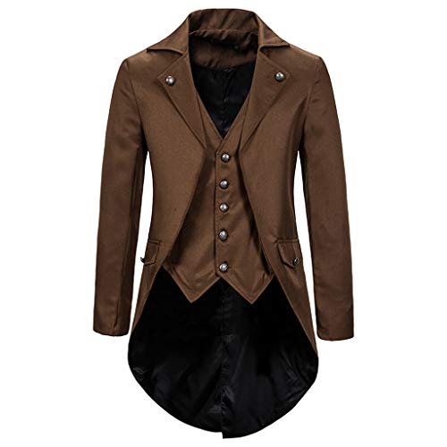 KEERADS Herren Steampunk Vintage Gothic Jacke warme Frack Herrenjacke Knöpfe Langer Mantel Cosplay Kostüm Graben Bomberjacke Cape mit Weste von KEERADS Herren