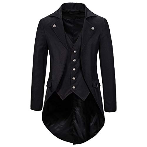 KEERADS Herren Steampunk Vintage Gothic Jacke warme Frack Herrenjacke Knöpfe Langer Mantel Cosplay Kostüm Graben Bomberjacke Cape mit Weste von KEERADS Herren