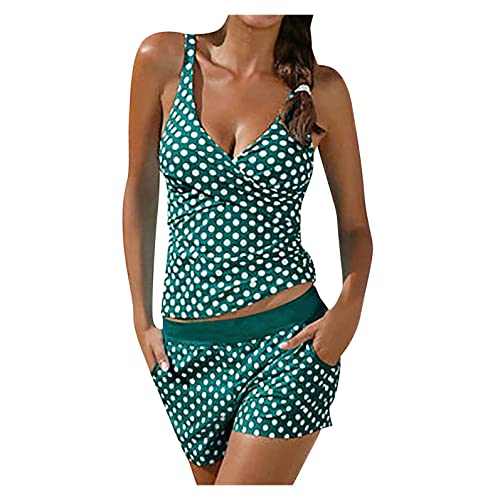 KEERADS Tankini Damen Bauchweg Push Up Polka Dot Bademode Oberteil + Short (S, Grün) von KEERADS Tankini