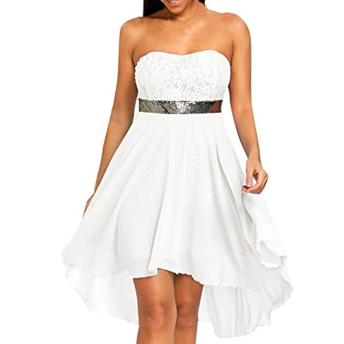 Damen Kleider Sommer Kurz Elegant Festlich A Linie Bandeau Chiffon Sommerkleider (S, Weiß) von KEERADS