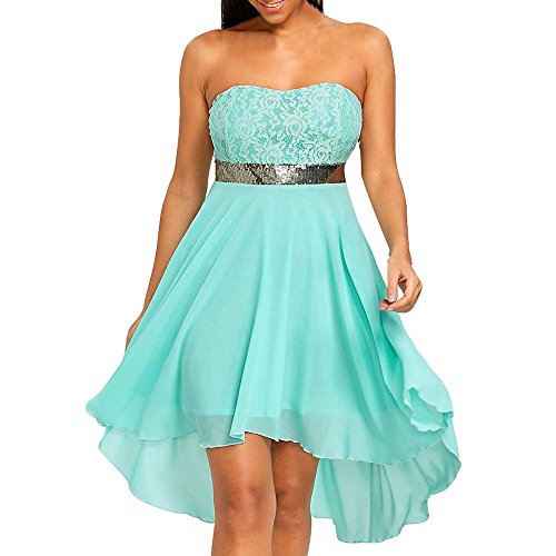 Damen Kleider Sommer Kurz Elegant Festlich A Linie Bandeau Chiffon Sommerkleider (XL, Grün) von KEERADS