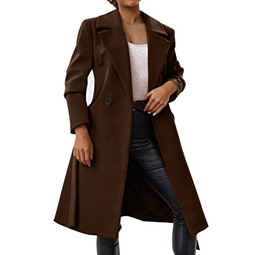 KEERADS Damen Faux Wollmantel Bluse Dünner Mantel Trench Lange Jacke Damen Schlanker Langer Gürtel Eleganter Mantel Outwear Damen Mantel Frühling Elegant von KEERADS