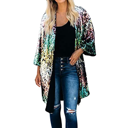 KEERADS Damen Herbst Cover Up Langarm Pailletten Metallic Open Front Cardigan Coat von KEERADS