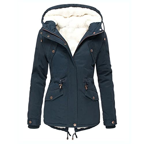 KEERADS Damen Plus Size Wintermantel Damenjacke Dicker Outwear gefütterter Kapuzenmantel Warmer Trench Damenmantel Mantel Damen Zweireiher von KEERADS