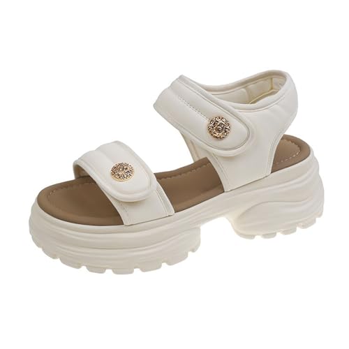 KEERADS Damen Sandalen Sommer Plateau Strandschuhe Modische Flache Casual Student Breite Füße (White, 39) von KEERADS