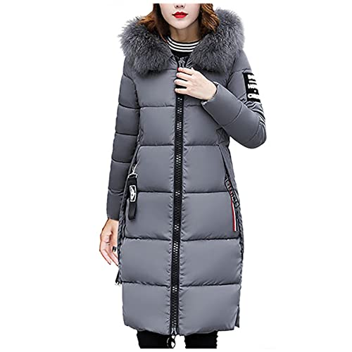 KEERADS Damen Winterjacke Lange Parka Jacke Winter Daunen Mantel Mit Fellkapuze Steppjacke Steppmantel Wintermantel Gefüttert Parka (Grau, 42) von KEERADS