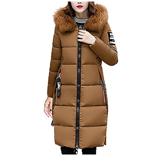 KEERADS Damen Winterjacke Lange Parka Jacke Winter Daunen Mantel Mit Fellkapuze Steppjacke Steppmantel Wintermantel Gefüttert Parka (Kaffee, 36) von KEERADS