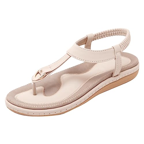 KEERADS Orthopädische Sandalen Damen Flache mit Knöchelriemen für Damen, lässig, Strand, niedliche Tanga-Flip-Flops Breite Füße (A, 38) von KEERADS