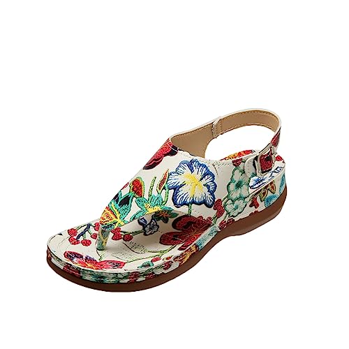 KEERADS Orthopädische Sandalen Damen Lässige seitliche Hohlgürtelschnalle mit flachem, römische Schuhe, Sommersandalen für Damen, modische Damensandalen (White, 39) von KEERADS