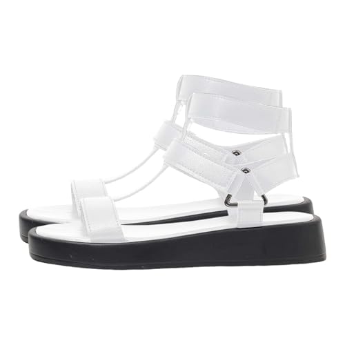 KEERADS Sandalen Damen Casual Side Hollow Gürtelschnalle Flache römische Schuhe Sommermode Breite Füße (White, 36) von KEERADS