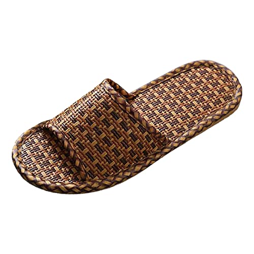 KEERADS Sandalen Damen Frühlings- und Sommerhausschuhe, weibliches Rattangras, gewebt, für den Innenbereich, Paare, weiche Sohle, Leinenhausschuhe Bequem (Black, 41) von KEERADS