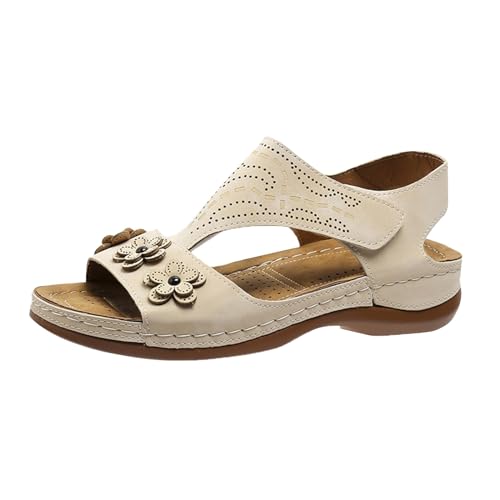 KEERADS Sandalen Damen Große Retro Casual Slope Heel Strand Sommerschuhe (White, 42) von KEERADS