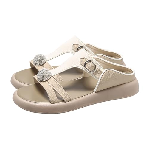 KEERADS Sandalen Damen Sommer Dicker Flacher Wasser Weicher Ein Wort Cool Drag Badesandalen (White, 36) von KEERADS