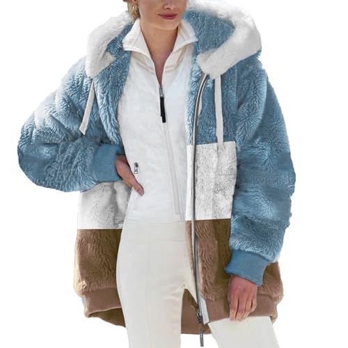 KEERADS Winter Freizeitjacke Langarm Teddyjacke Thermo Winterjacke Wollmantel Fleecejacke Teddy Fleece Plüschjacke Locker Lässig Mantel Sportjacke Damen Jacke Reißverschluss (003 Dark Blue, XXXXL) von KEERADS