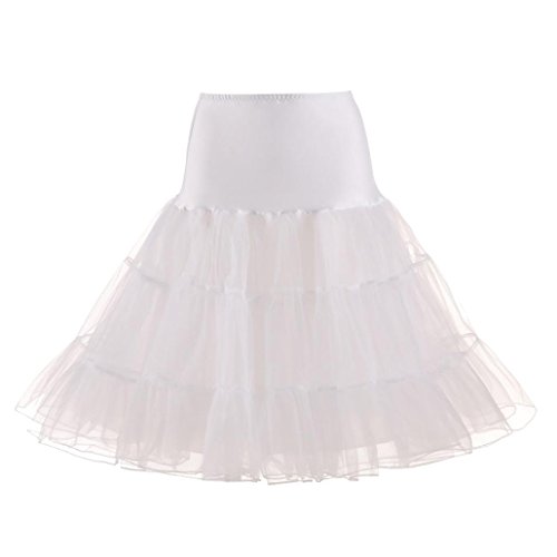 Rock Damen Kurz Rockabilly Kleid Petticoat Kleider Fasching Elegant Faltenrock (S, Weiß) von KEERADS