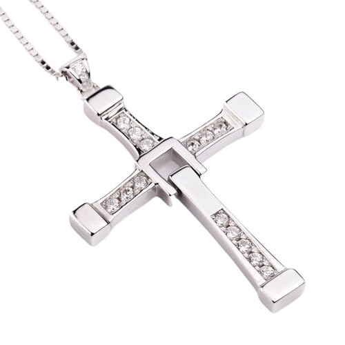 KEERSONG Fast and Furious Dominic Toretto Vin Diesel Gleiche Halskette 925 Sterling Silber Kreuz Halskette Geschenk for Männer Frauen Damen Mädchen Jungen(60CM(24INS),16G(FOR GIRLS)) von KEERSONG