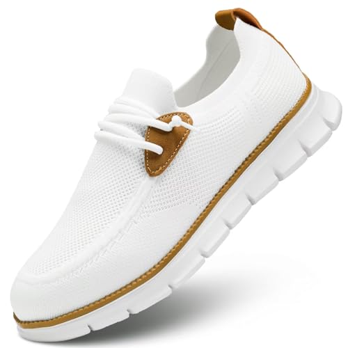 Herren-Sneaker, Freizeitschuhe, elegante Schuhe, Komfort-Sneaker, Mesh-Strick, leicht, atmungsaktiv, formell, Oxford-Business-Schuhe, A1 Weiß, 39 1/3 EU von KEEZMZ
