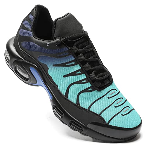 Herren Turnschuhe für Damen Luftkissen Laufschuhe Athletic Sport Tennis Sneakers Gym Joggen Fitness Walking Freizeitschuhe, Schwarz / Cyan, 42.5 EU von KEEZMZ