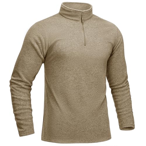 KEFITEVD 1/2 Zip Fleece Pullover Herren Stehkragen Fleecejacke Winter Warm Strickpullover Wanderpullover Cardigan Herren Khaki 3XL von KEFITEVD