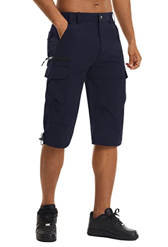 KEFITEVD 3/4 Hose Herren Sommer Leicht Funktionshose Kurz Caprihose Atmungsaktiv Wandershorts Capri Schnell Trocknend Hose mit Reißverschlusstasche Frühling Männer Bermuda Dunkelblau 32 von KEFITEVD