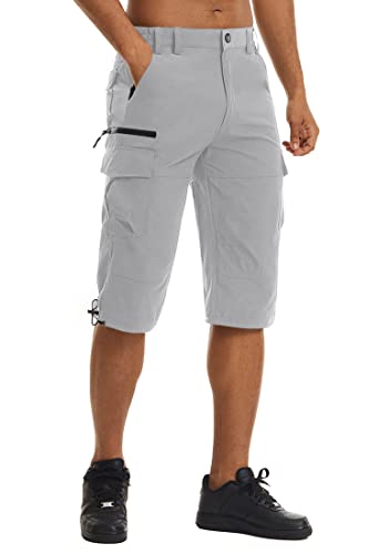 KEFITEVD 3/4 Fahrradhose Herren Leicht Kurz Hose Sommer Atmungsaktiv Kletterhose Frühling Trekkinghose Outdoor Verschleißfeste Caprihose Elasstisch Cargo Shorts Hellgrau 32 von KEFITEVD