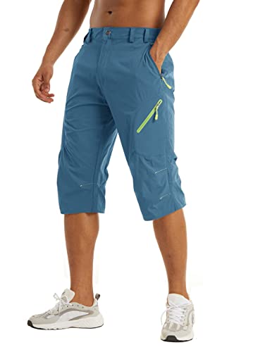 KEFITEVD 3/4 Hose Herren Leicht Wanderhose Sommer Stretch Caprihose Männer Cargo Bermuda Outdoor Hose Blau 32 von KEFITEVD