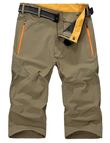 KEFITEVD 3/4 Hose Herren Trekkinghose Sommer Stretch Atmungsaktiv Capri Hose Viele Taschen Freizeithose Cargo Bermuda Männer MTB Radhose Beige EU 36, CN 4XL von KEFITEVD