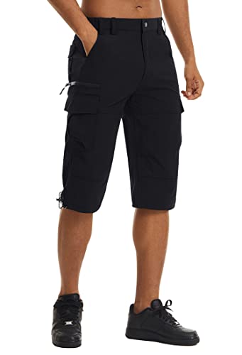 KEFITEVD Shorts 3/4 Männer Leicht Schnelltrocknend Outdoorhose Dreiviertel Cargo Hose mit Vielen Taschen Wasserabweisend Stretch Arbeithose Sportlich Herrenhose für Frühling Sommer Schwarz 32 von KEFITEVD