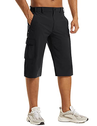 KEFITEVD 3/4 Lange Radhose Herren Leicht mit Zip-Taschen Dreiviertelhose Männer Sommerhose für Outdoor Angeln Schwarz 34 von KEFITEVD