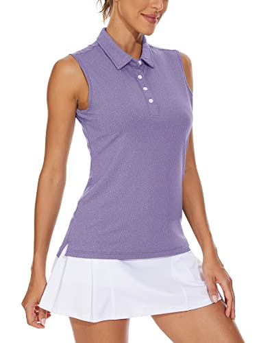 KEFITEVD Ärmellos Freizeitshirt Damen Polo Shirt Leicht Dünn Laufshirt Atmungsaktiv Sleeveless Sommershirt Casual Top Meliert Lila L von KEFITEVD