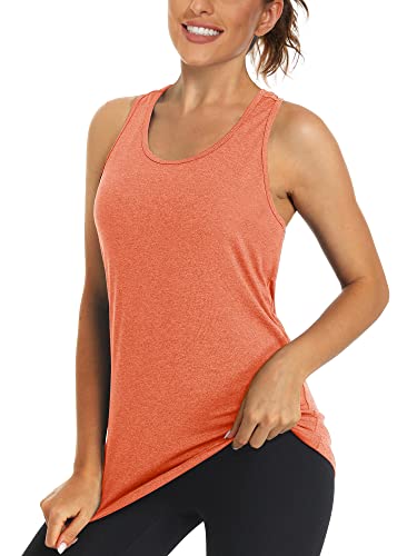 KEFITEVD Ärmellos Laufshirt Damen Polyester Stretch Sleeveless Joggingshirt Sport Top Ohne Arm Rückenfrei Gym Shirt Orange 2XL von KEFITEVD