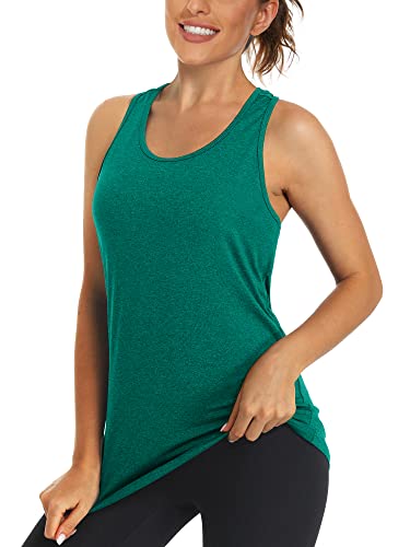 KEFITEVD Ärmellos Shirt Damen Racerback Locker Sportshirt Leicht Lauftop Ringerrücken Workout Tanktop Frauen Fitness Top Jadegrün 2XL von KEFITEVD