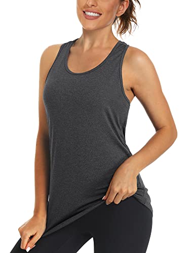 KEFITEVD Ärmellos Shirt Damen Racerback Sommer T-Shirt Rückenfrei Tanktop Casual Top Surfshirt Sportbekleidung Dunkelgrau 2XL von KEFITEVD