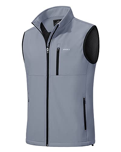 KEFITEVD Arbeitsweste Herren Sommer Outdoor Weste Slim-Fit Wasserabweisend Herrenweste Frühling Stehkragen Vest mit Fleece Futter Atmungsaktiv Jagdweste Hellgrau S von KEFITEVD